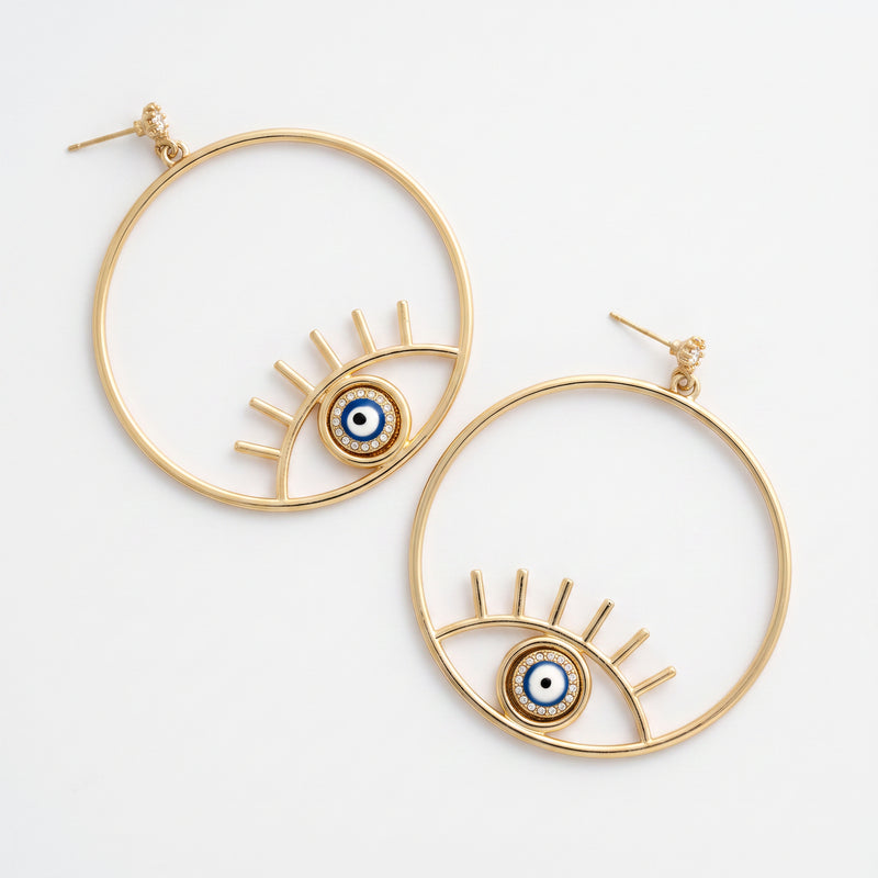 Evil Eye Circle Drop Earrings