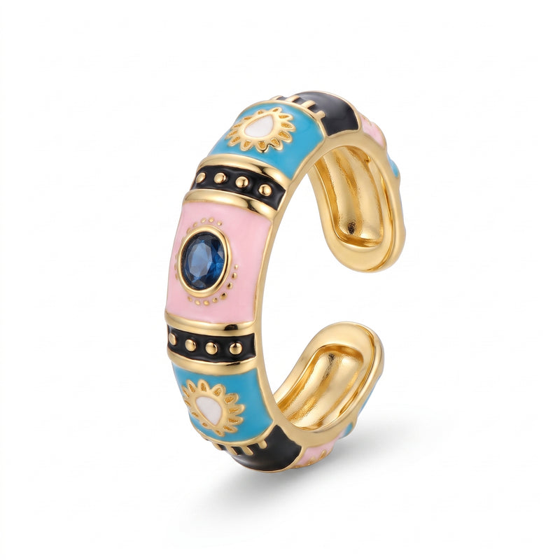 Colourful Floral Enamel Ring – B