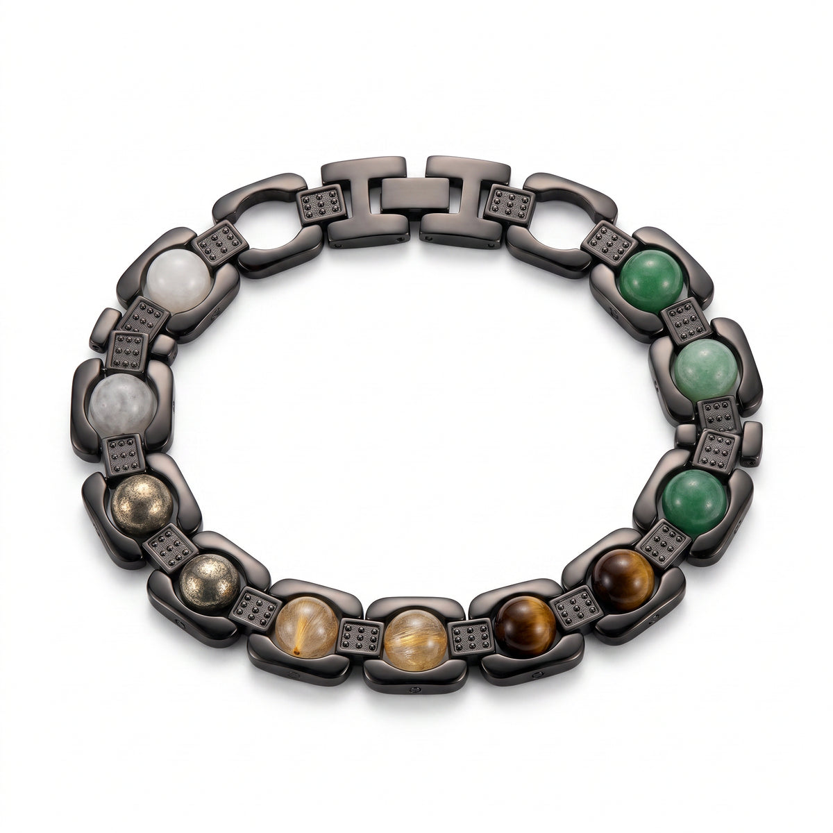 Multi-Stone Gunmetal Link Bracelet