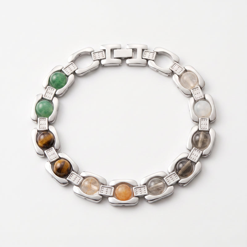 Multi-Stone Silver Link Bracelet