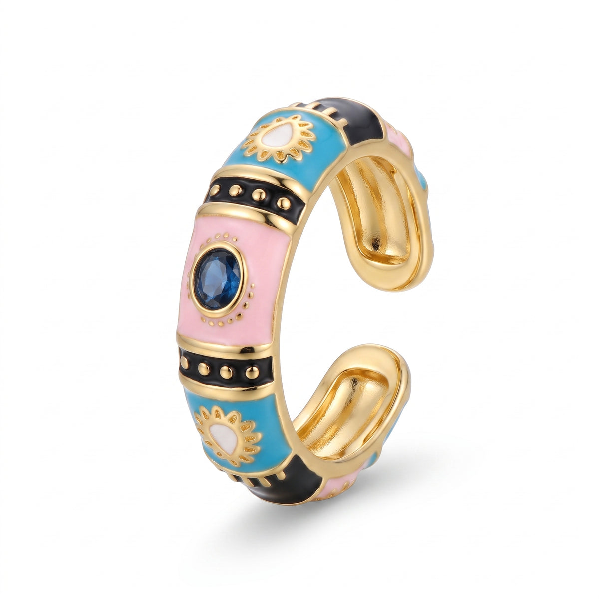 Colourful Floral Enamel Ring – B